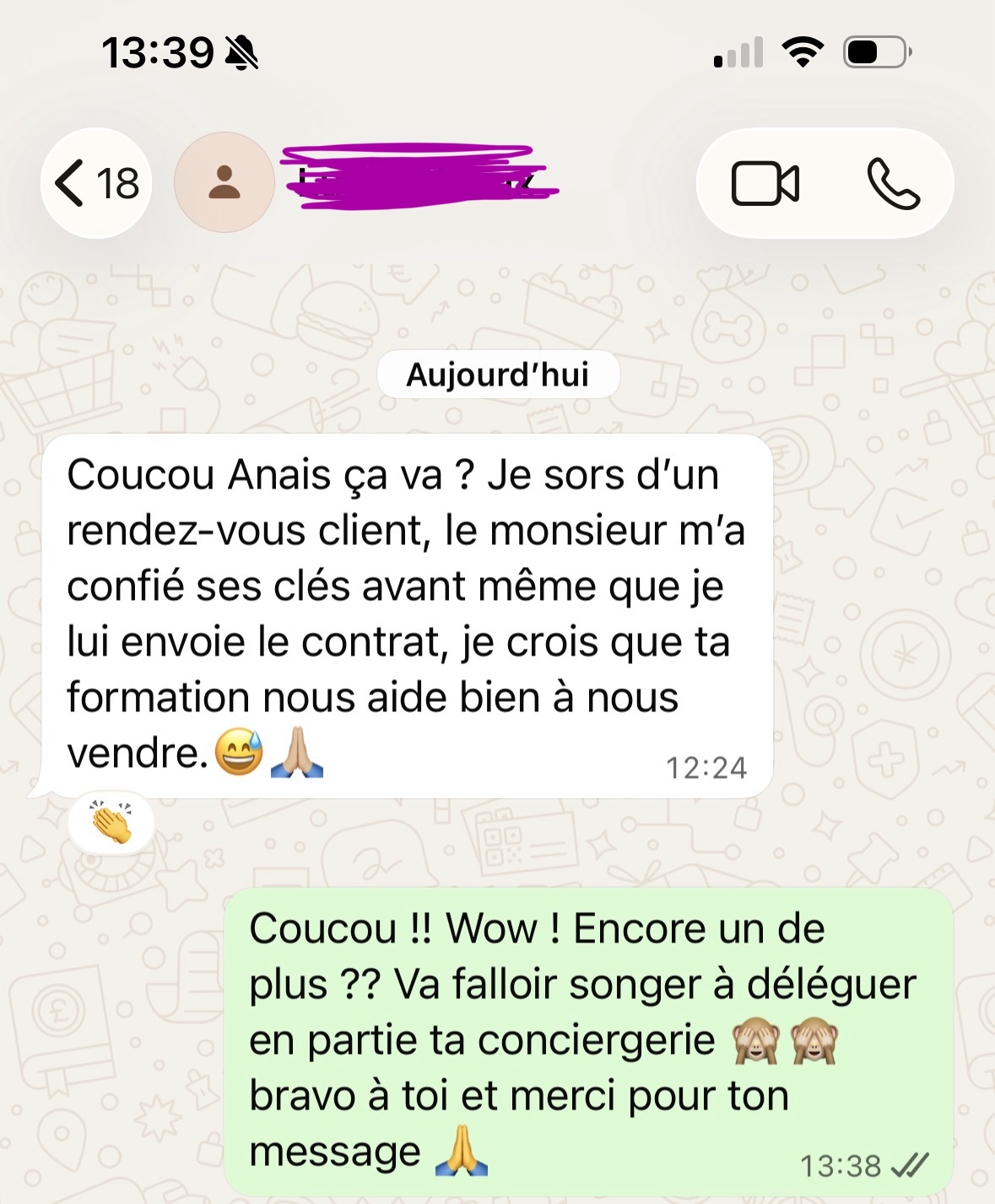 Message d'une membre : un propriétaire lui a confié ses clés avant même l'envoi du contrat, la formation l'aide à mieux vendre ses services.
