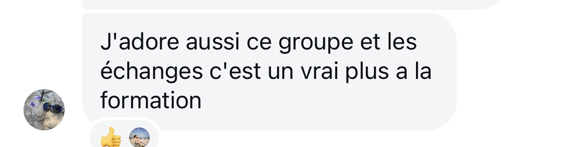 Message d'une membre : le groupe et les échanges sont un vrai plus à la formation.